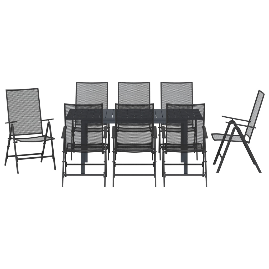 Set da Pranzo da Giardino da 9 Pezzi in Acciaio Antracite