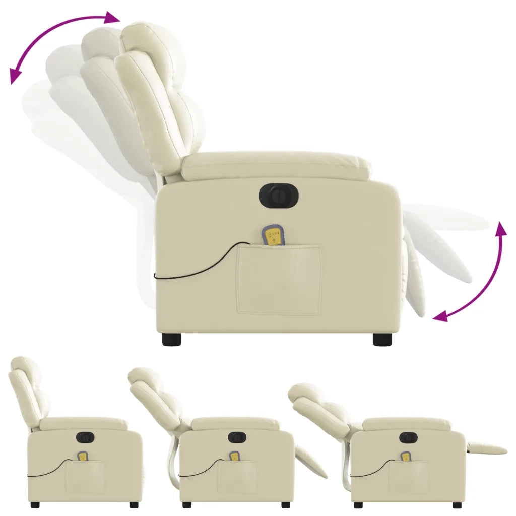Poltrona Massaggiante | Sedia Relax Elettrica Reclinabile Crema Similpelle