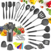 Set di accessori da cucina in silicone - Set di accessori da cucina - Senza BPA - Appeso - Set di accessori da cucina con supporto - Qualità robusta - Resistente al calore - In silicone - Accessori da cucina