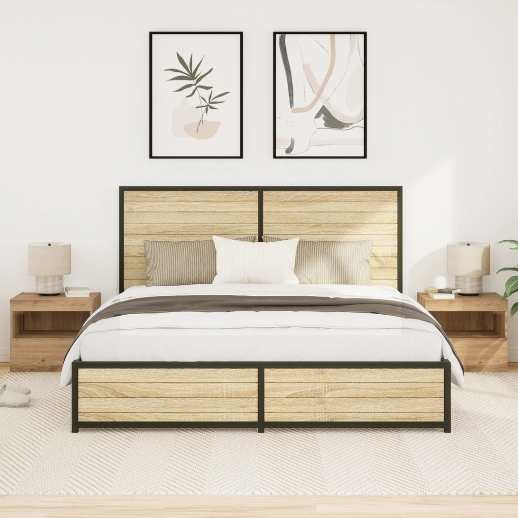 Comodini con Luci LED 2 pz Rovere Artigianale 50x40x45 cm