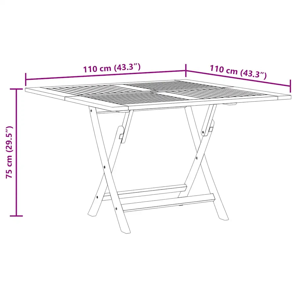 Tavolo da Giardino Pieghevole Grigio 110x110x75cm Massello Teak 362616