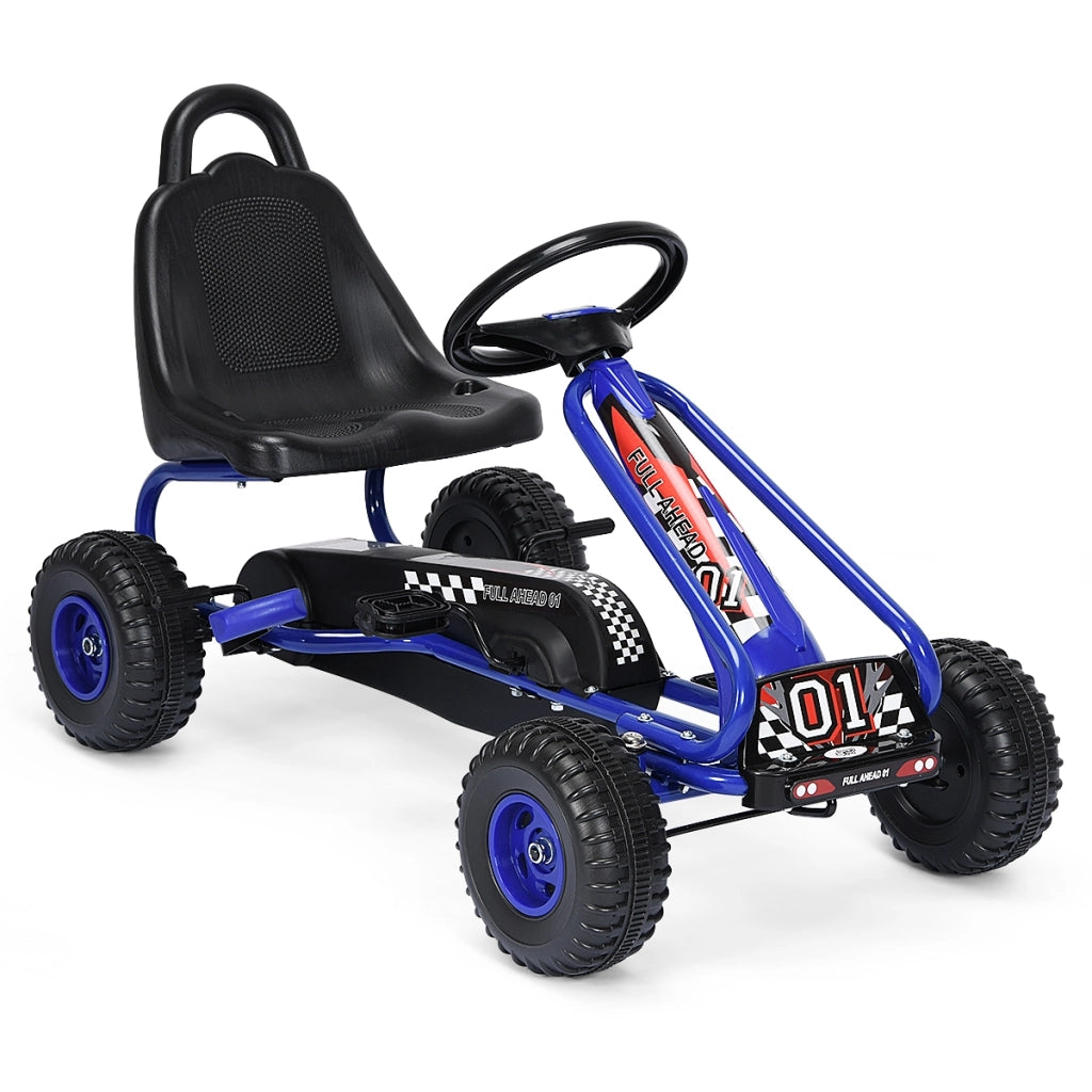 Go kart giocattolo con sedile regolabile e freno a mano stabile, Go kart a pedali robusti sicuri per bambini Blu-Go Kart
