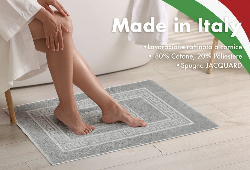Tappeto Bagno Assorbente In Spugna Varie Misure Da Scendidoccia A Tappeto Grande Lavorazione Jacquard Tinta Unita Ricamo Cornice Lavabile Lavatrice Grigio - TappetoBagno60x90