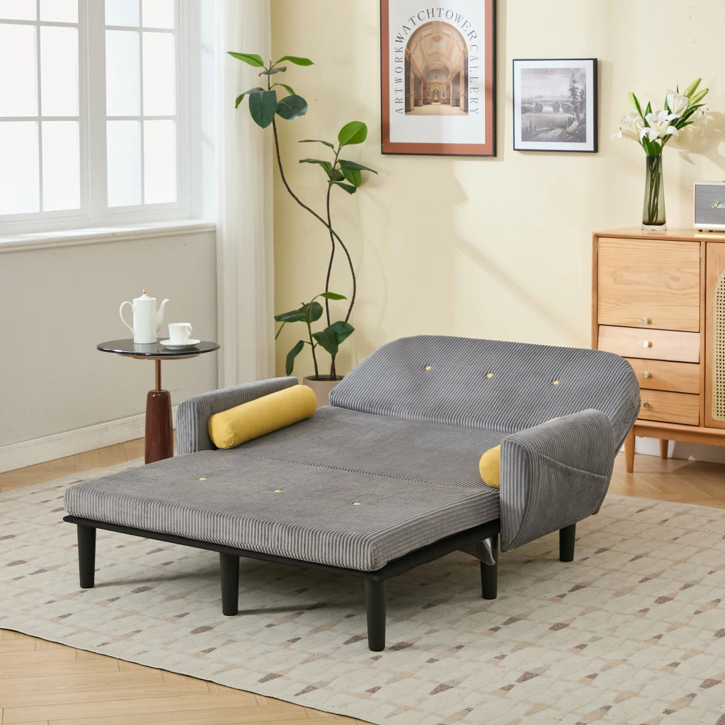 Divano convertibile modulare con schienale regolabile e 2 cuscini, in velluto a coste, grigio 133.5 × 77 × 85 cm