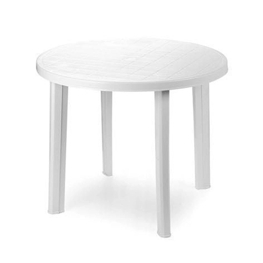 Trade Shop - Tavolo Da Giardino Bianco Rotondo In Plastica 90x72cm Resistente Arredo Esterno 008942 -