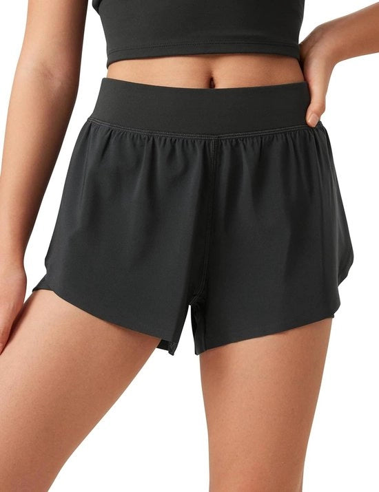 Shorts sportivi per ragazze 2 in 1 con alta cintura e tasche per adolescenti - Corso a piedi Tennis Calcio - Funzione a due parti.