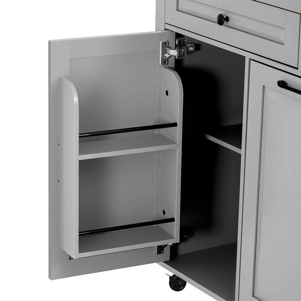 Isola cucina mobile con tavolo estendibile - Xylo - Grigio - Compartimento rifiuti e multipresa