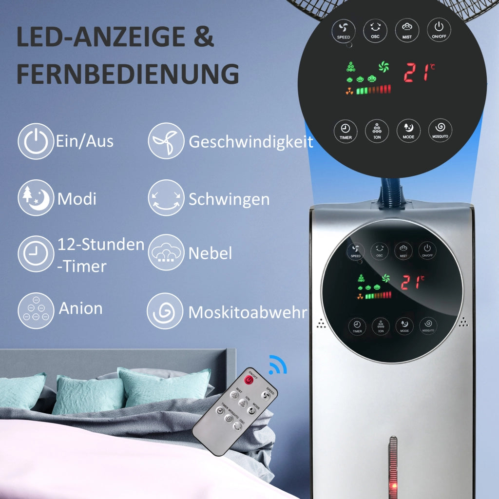 Ventilatore 2 in 1 ¨C zephmum ¨C LED, Timer, ? 44.5x135 cm, Argento e Nero