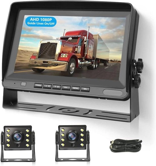 Kit di retrovisore 1080P con monitor 8" IPS - Impermeabile, visione notturna & cavo estensibile per auto, camion e caravan