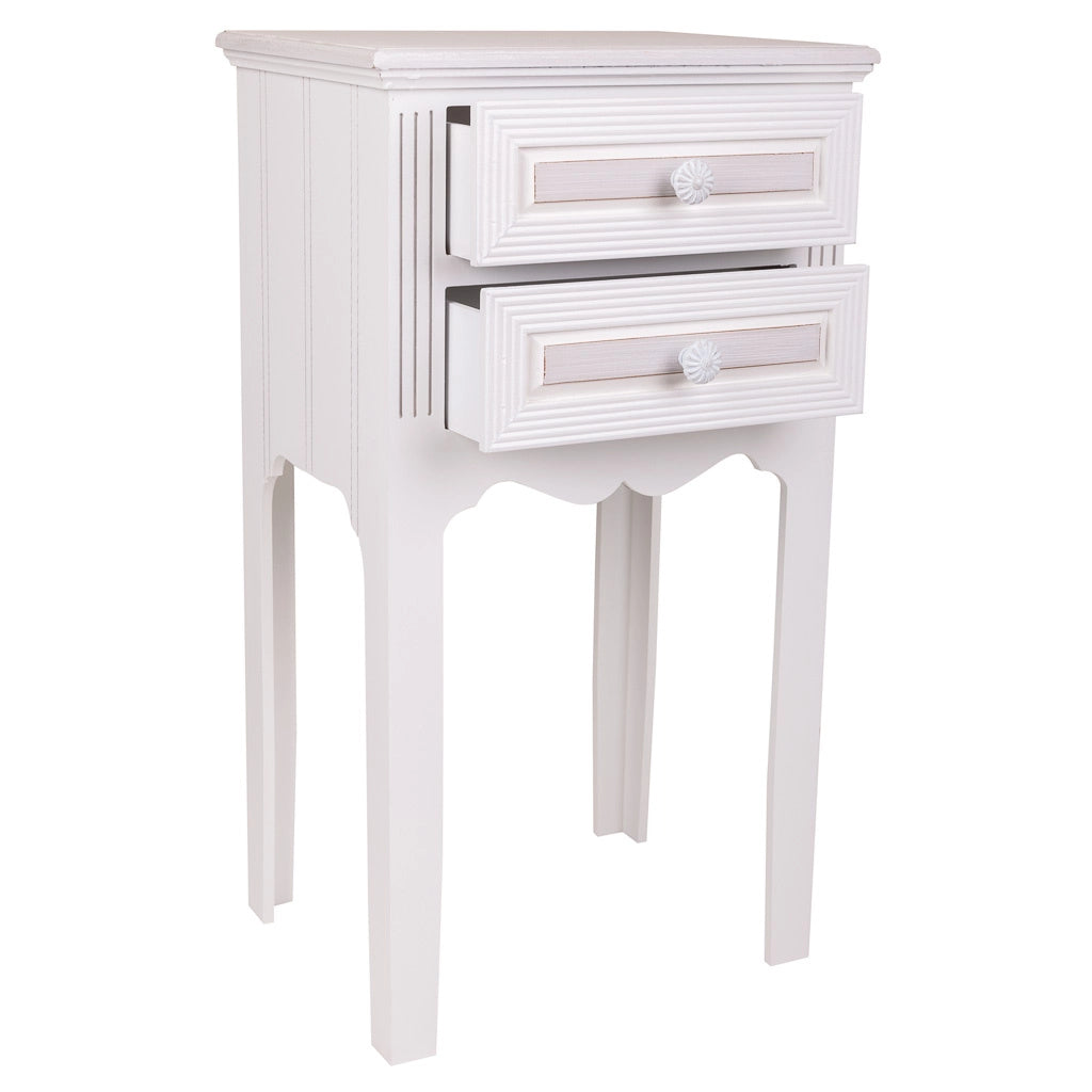 Comodino in legno con 2 cassetti bianchi 38x28x69.