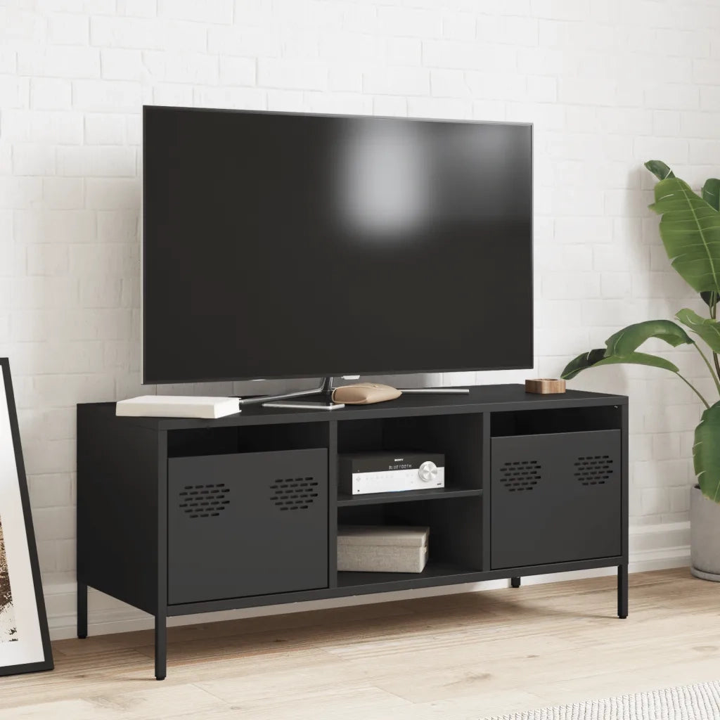 Mobile TV Nero 101,5x39x43,5 cm in Acciaio Laminato a Freddo 851298