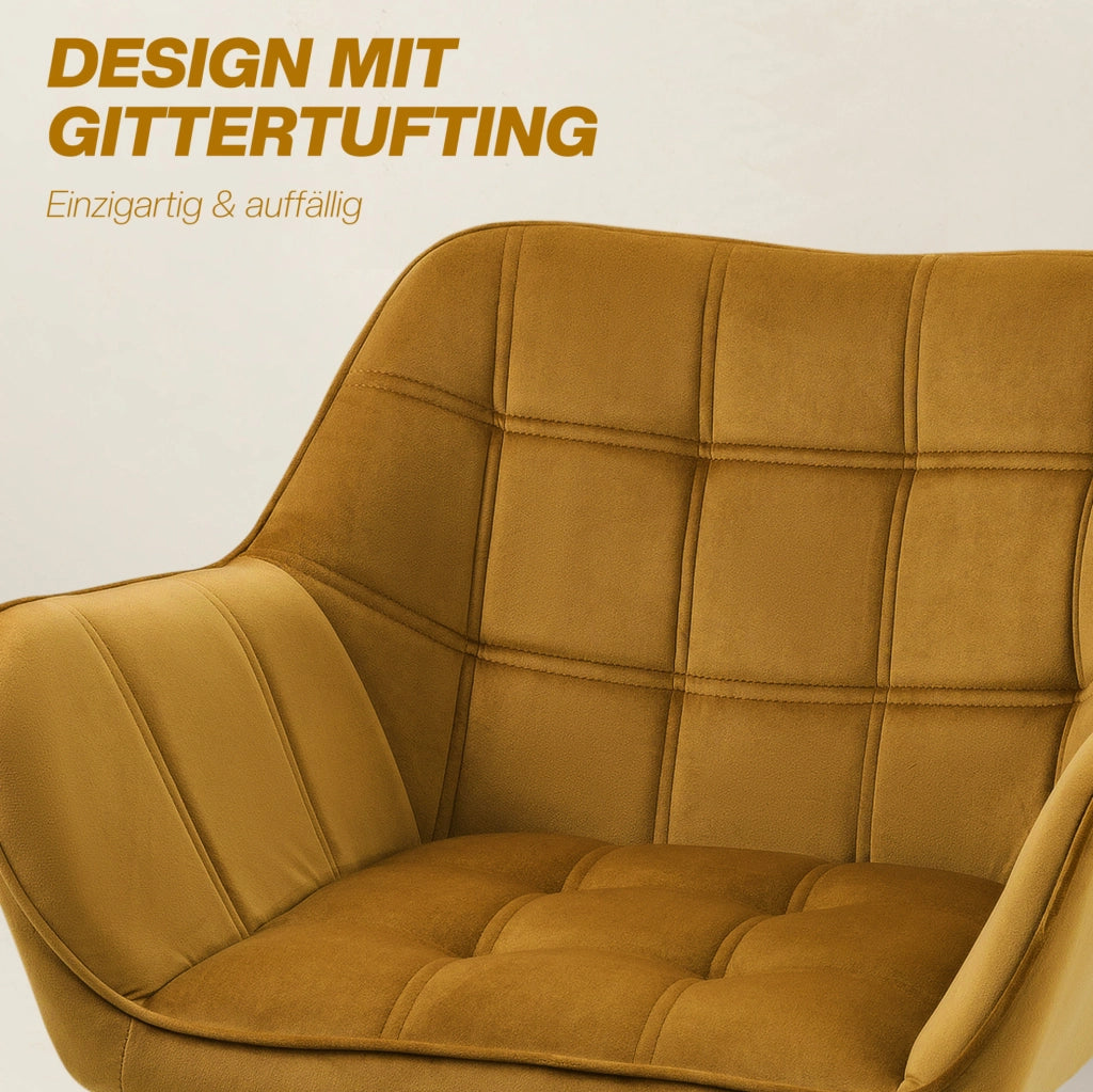 Poltrona in poliestere effetto velluto gialla, design scandinavo