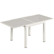 Tavolo Estensibile da Giardino 180x90x75 cm Piano in Vetro Temperato in Alluminio Bianco Crema