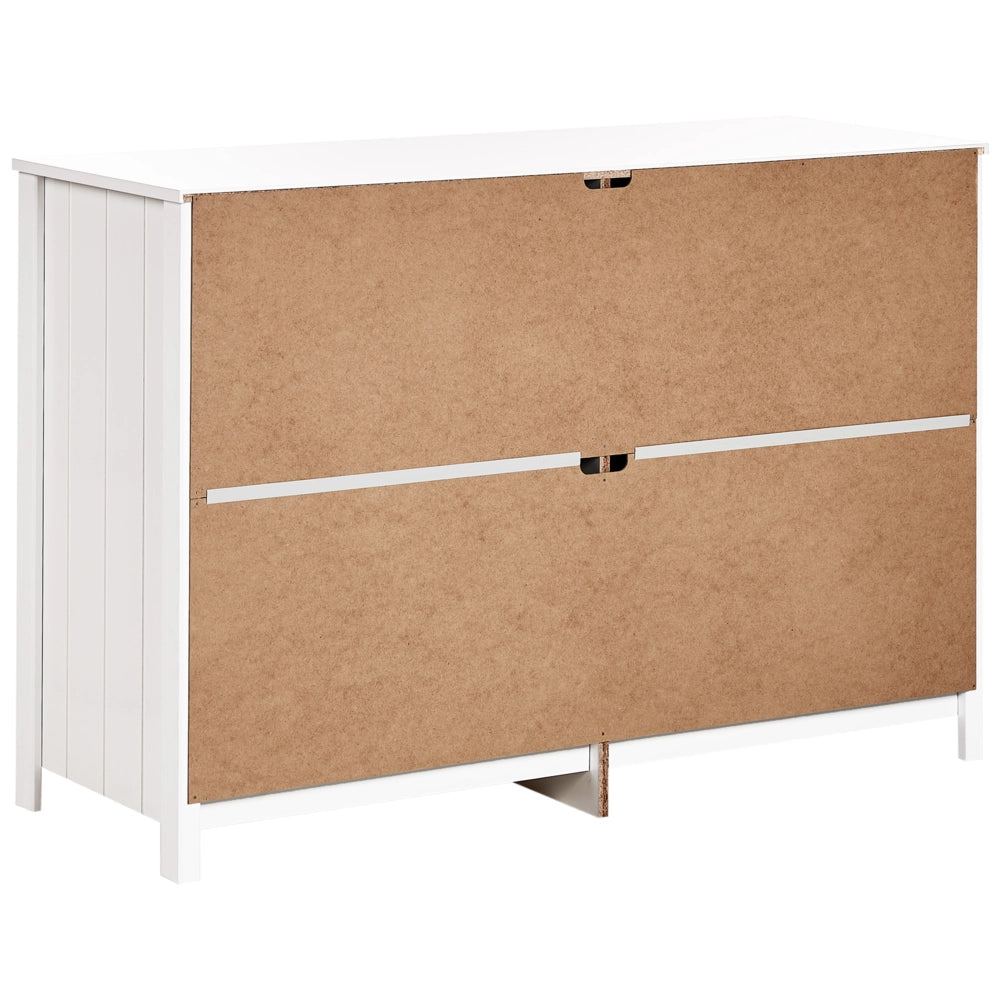 Cassettiera a 6 cassetti Bianco Nero Accenti Legno Ingegnerizzato Gambe in legno massiccio Soggiorno Elegante Retrò