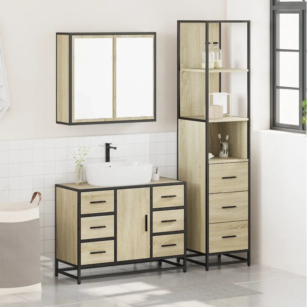 Set Mobili da Bagno 3 pz Rovere Sonoma in Legno Multistrato 3301141