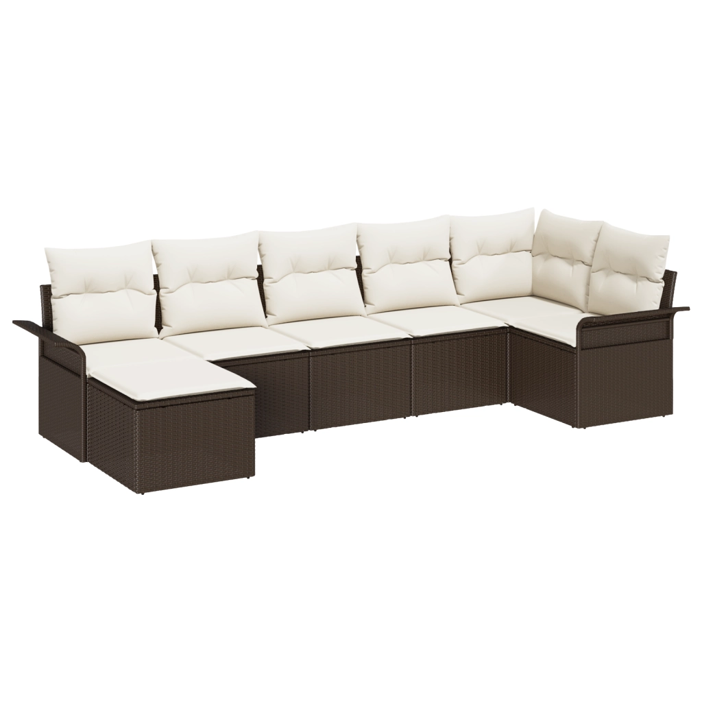 Set di divani da giardino a 7 pezzi con cuscini Brown Polirattan