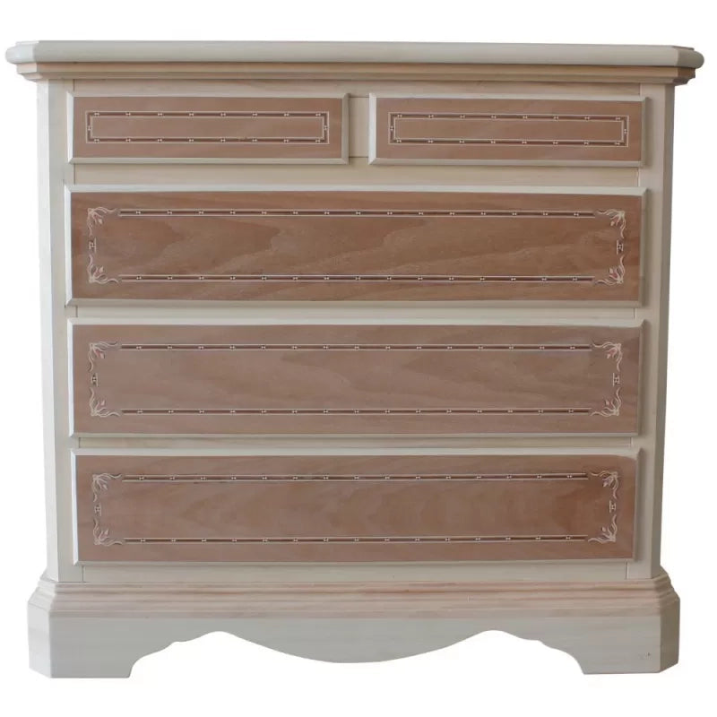 cassettiera classica 5 cassetti intarsi legno grezzo 90x45x84 (267) - Mobili 2G