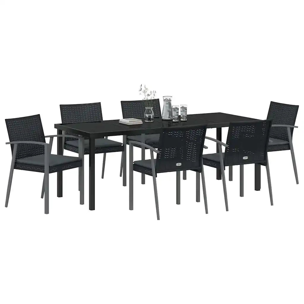 Set da Pranzo per Giardino 7 pcs Nero e Grigio Rattan in PE 3379070