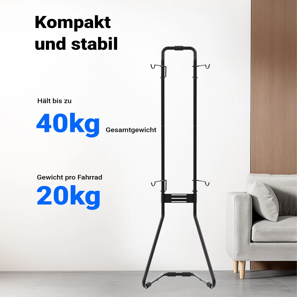 Portabici universale per 2 biciclette 66,5 x 55,8 x 219 cm, portabiciclette autoportante, supporto bici regolabile in altezza