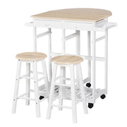 EasyComfort Carrello da Cucina Pieghevole, Mobile da Cucina Salvaspazio con 2 Sgabelli 2 Cassetti 5 Ruote (Rotazione 360°), Legno MDF Bianco