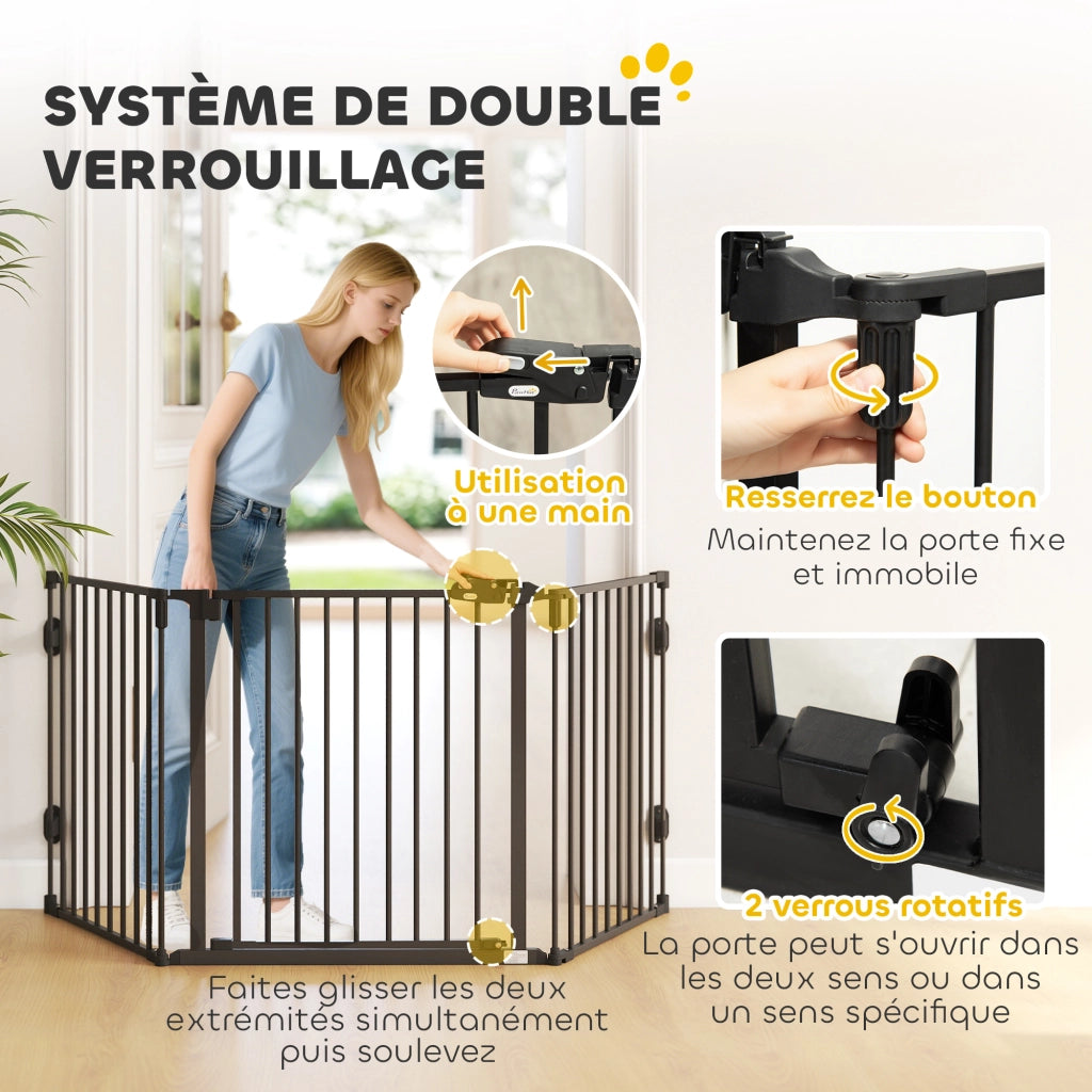 Barriera di sicurezza per cani pieghevole con porta ¨C zephmum ¨C nero 202.5x76 cm