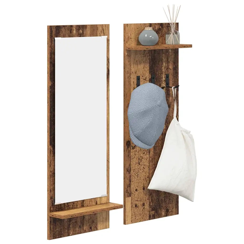 Appendiabiti a muro con specchio Legno vecchio 70 x 10 x 90 cm CFW7991613