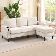 Divano angolare ULEVR 202x137x80 cm beige con pouf, USB, Type-C e porta bevande