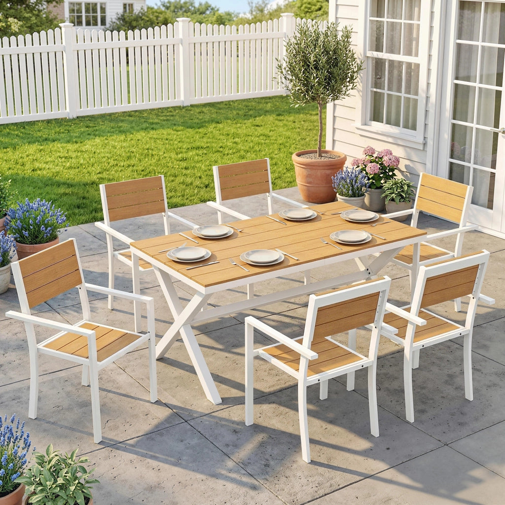 Set di Sedie da Pranzo per Esterni 7 Pezzi in Teak e Alluminio ¨C Zephmum ¨C Grigio
