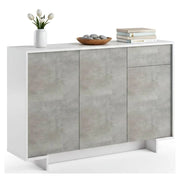 Credenza Arius, Madia da salotto, Buffet da soggiorno a 3 ante e 1 cassetto, 100% Made in Italy, 134x35h87 cm, Bianco e Cemento