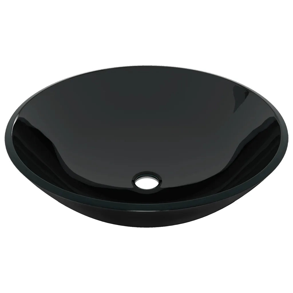 Lavandino Bagno con Rubinetto e Piletta in Vetro Temperato Nero cod mxl 45413