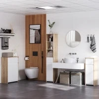 kleankin Scaffale Bagno Salvaspazio in Legno, Mobiletto a Colonna con Ripiani, Armadietto e Cassetto, Bianco, 32.6x30x171.2cm