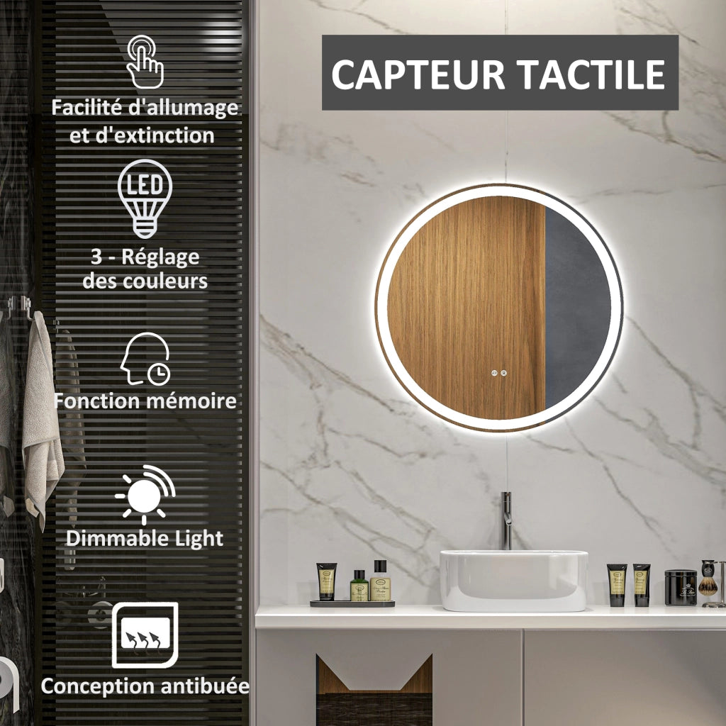 Specchio da bagno LED rotondo sospeso ¨C zephmum ¨C bianco argento 60x30x