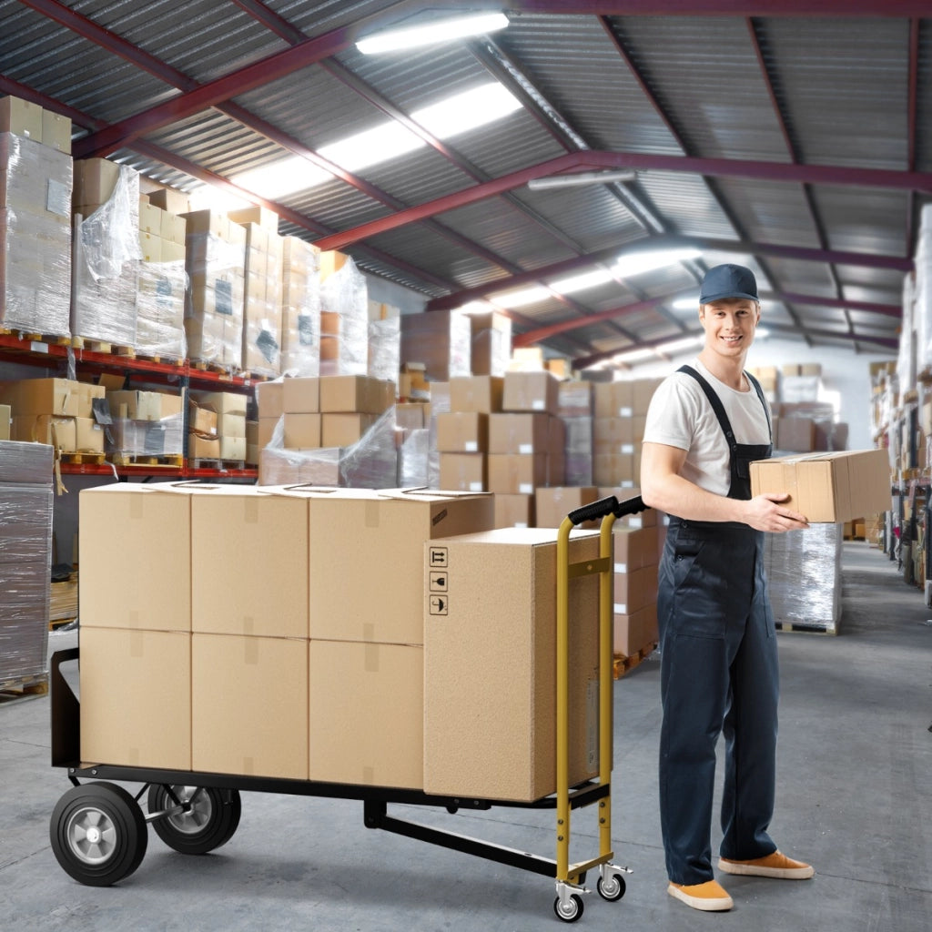 Carrello a mano convertibile con 4 ruote in gomma portata 450 kg-Carrello portapacchi 3-in-1 pieghevole-Deposito utensili Tool Nero