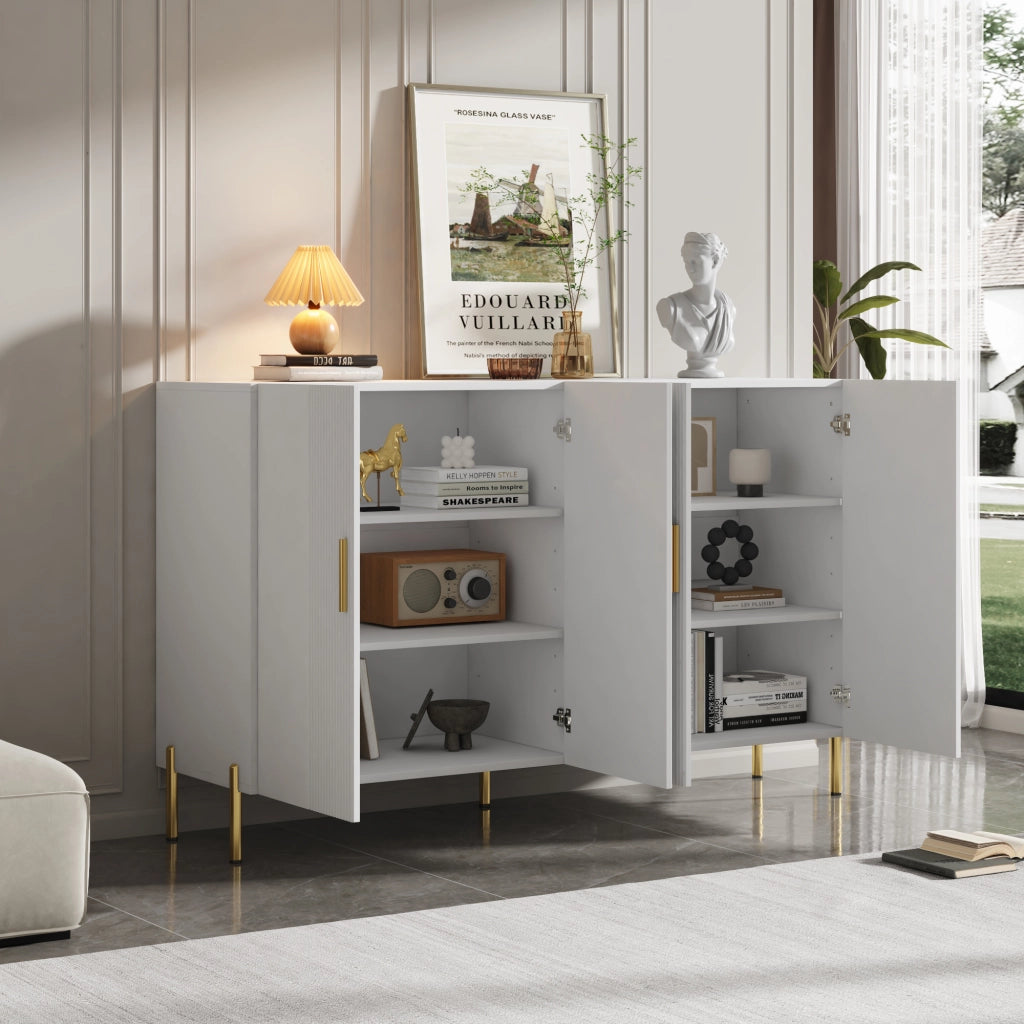 Madia con 4 Ante e 4 Ripiani Regolabili; Stile Minimalista; in Pannelli di Particelle; 160×35×100 cm; Bianco