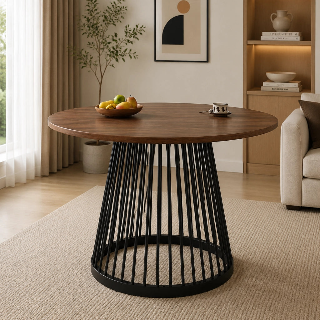 Tavolo da pranzo 80x80x76 cm con piedini regolabili; MDF e metallo; nero e noce