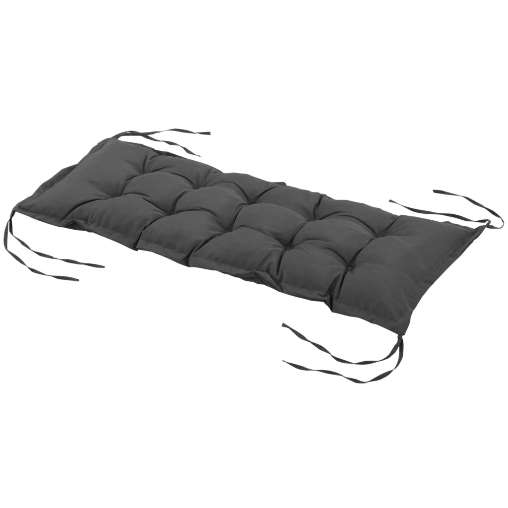 Cuscino per Panchina da Giardino 100x40cm con Laccetti e Imbottitura Spessa Grigio Scuro