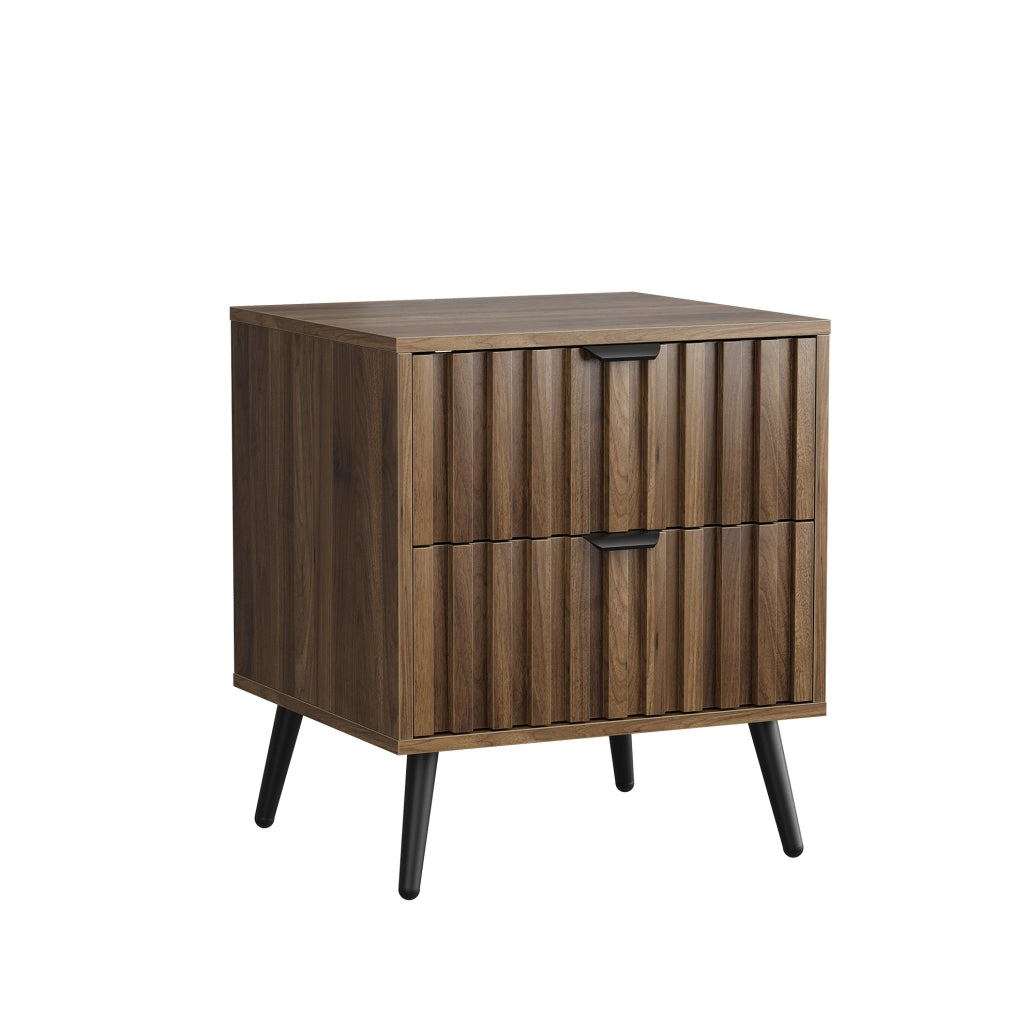Comodino ULEVR 45x40x53 cm con 2 cassetti e gambe in metallo, MDF color noce