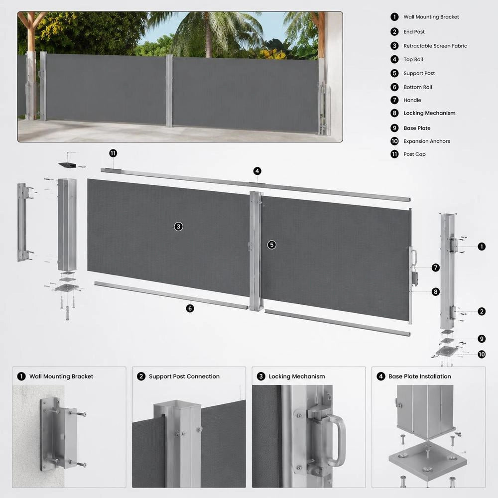 Extendable Side Awning, Anthracite, 160x1000 Cm
