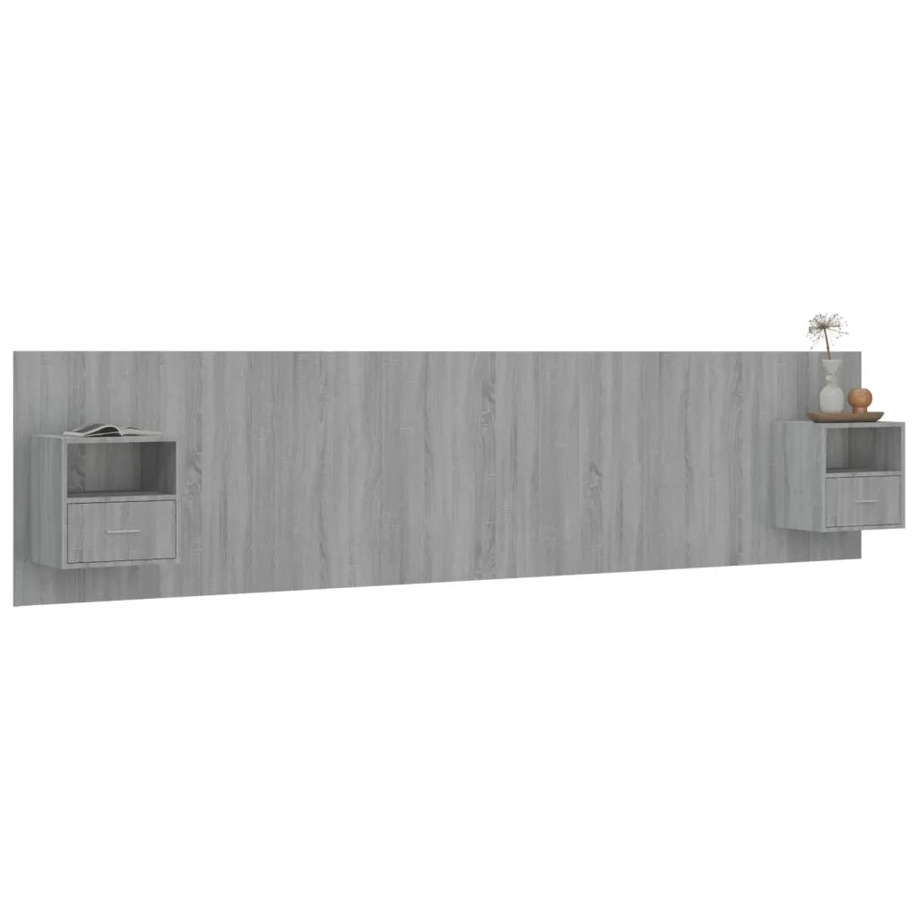 Testiera | Testata Letto con Comodini in Legno Multistrato Grigio Sonoma