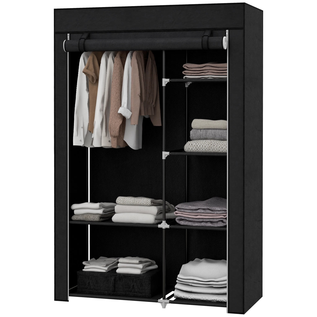 Armadio portatile in tessuto con 1 barra appendiabiti e 6 ripiani per camera da letto e lavanderia nero 103 × 43 × 162,5 cm