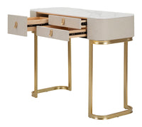 Console Fissa 3 Cassetti Beauty 100x80x40 cm in Legno MDF e Metallo Crema/Oro