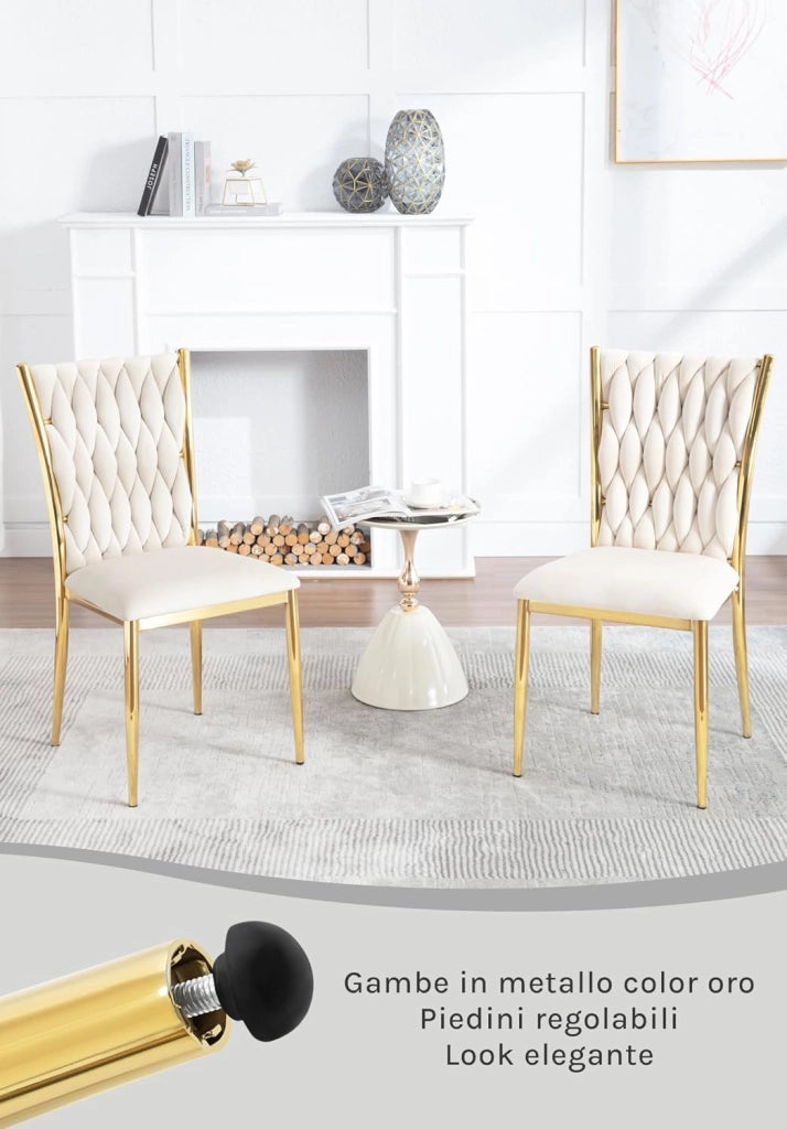 Set di 4 Sedie Sala da Pranzo in Velluto, Trasparenti Moderne di Design, Schienale Alto, Gambe in Metallo, Portata 150 kg, Beige EZS71cm-4