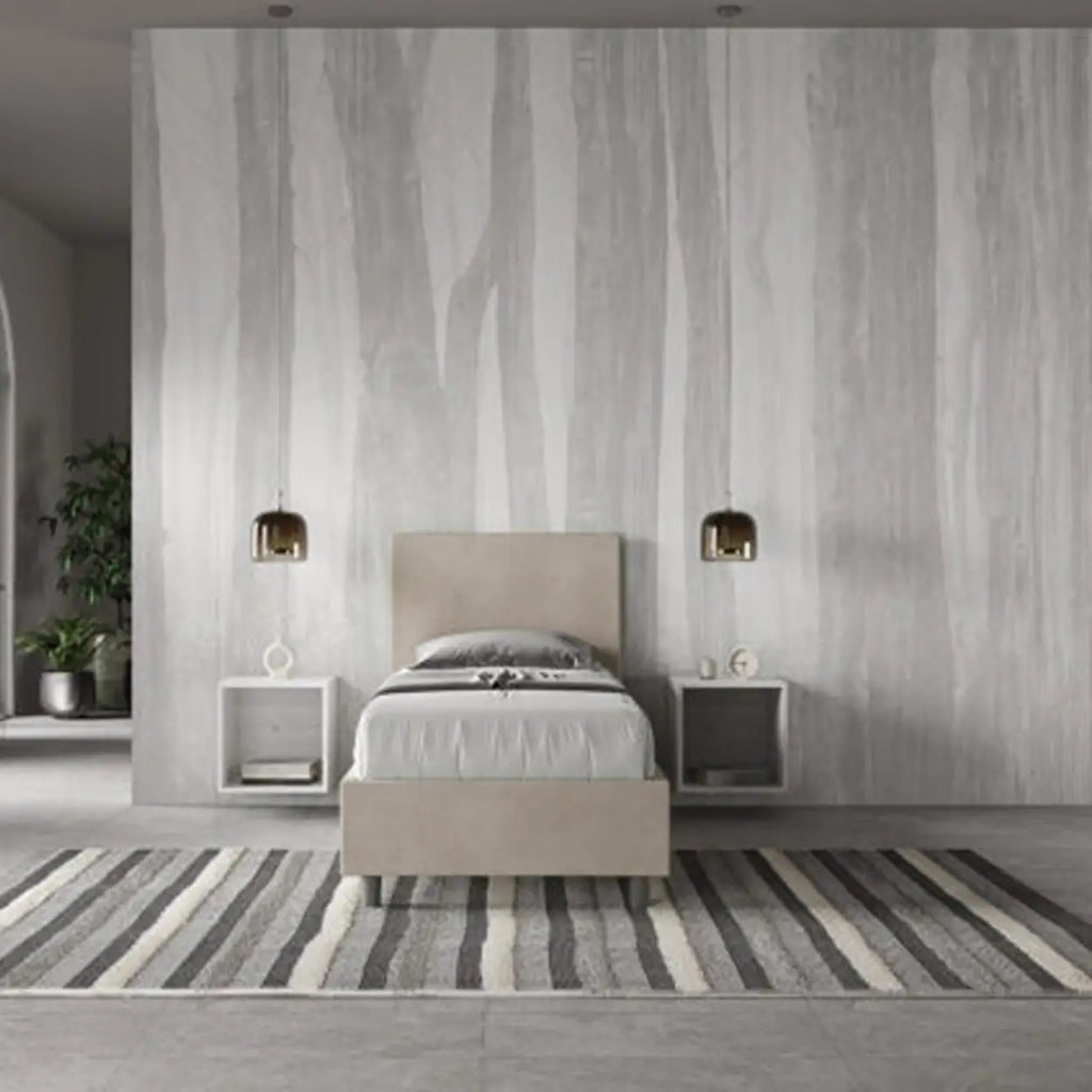 Letto singolo con rete imbottito 80x200 microfibra sabbia Adele