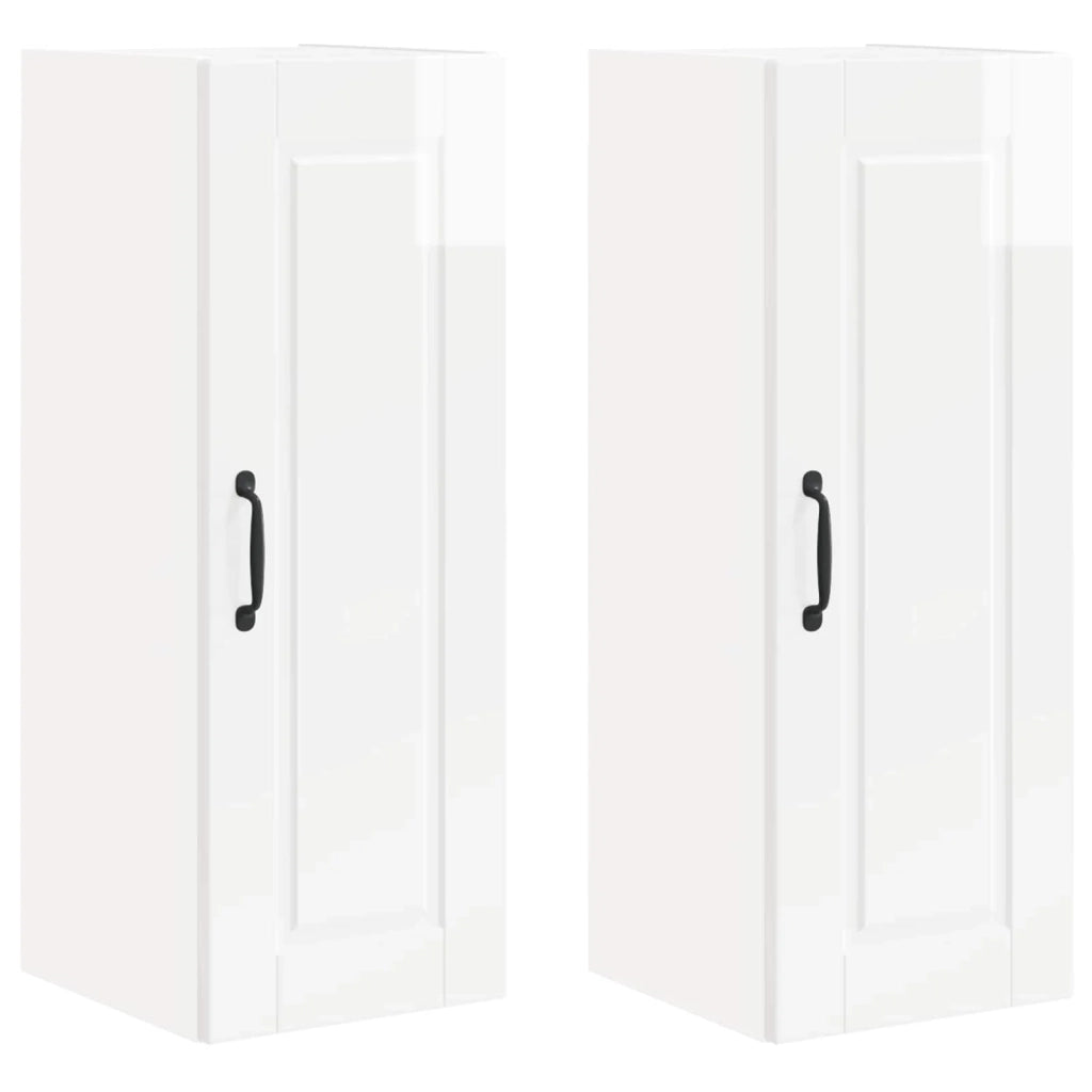 Set di 2 pensili da cucina moderni pratici per riporre oggetti 30 x 31 x 80 cm realizzati in legno composito bianco lucido 02_0054358