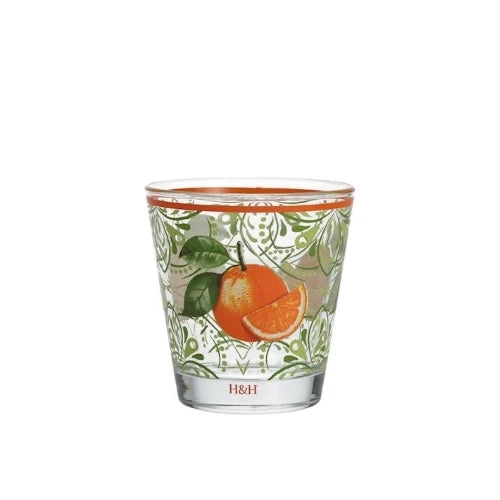 Confezione 3 bicchieri fruits h&h in vetro decorato cl 25