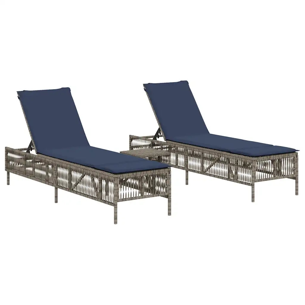 Lettini prendisole 2 pz con Tavolino in Polyrattan Grigio 4002752