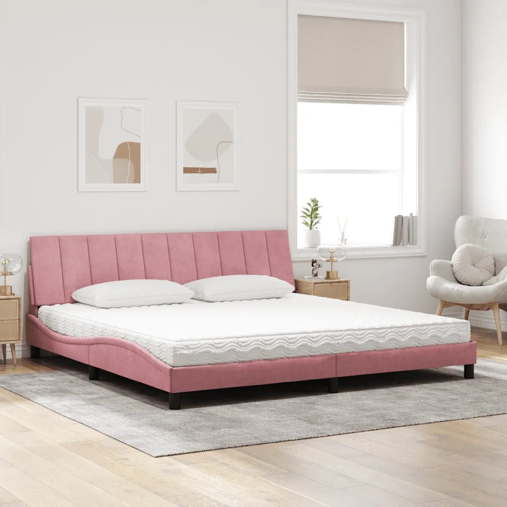 Letto con Materasso Hanko Rosa 200x200 cm in Velluto 3208621