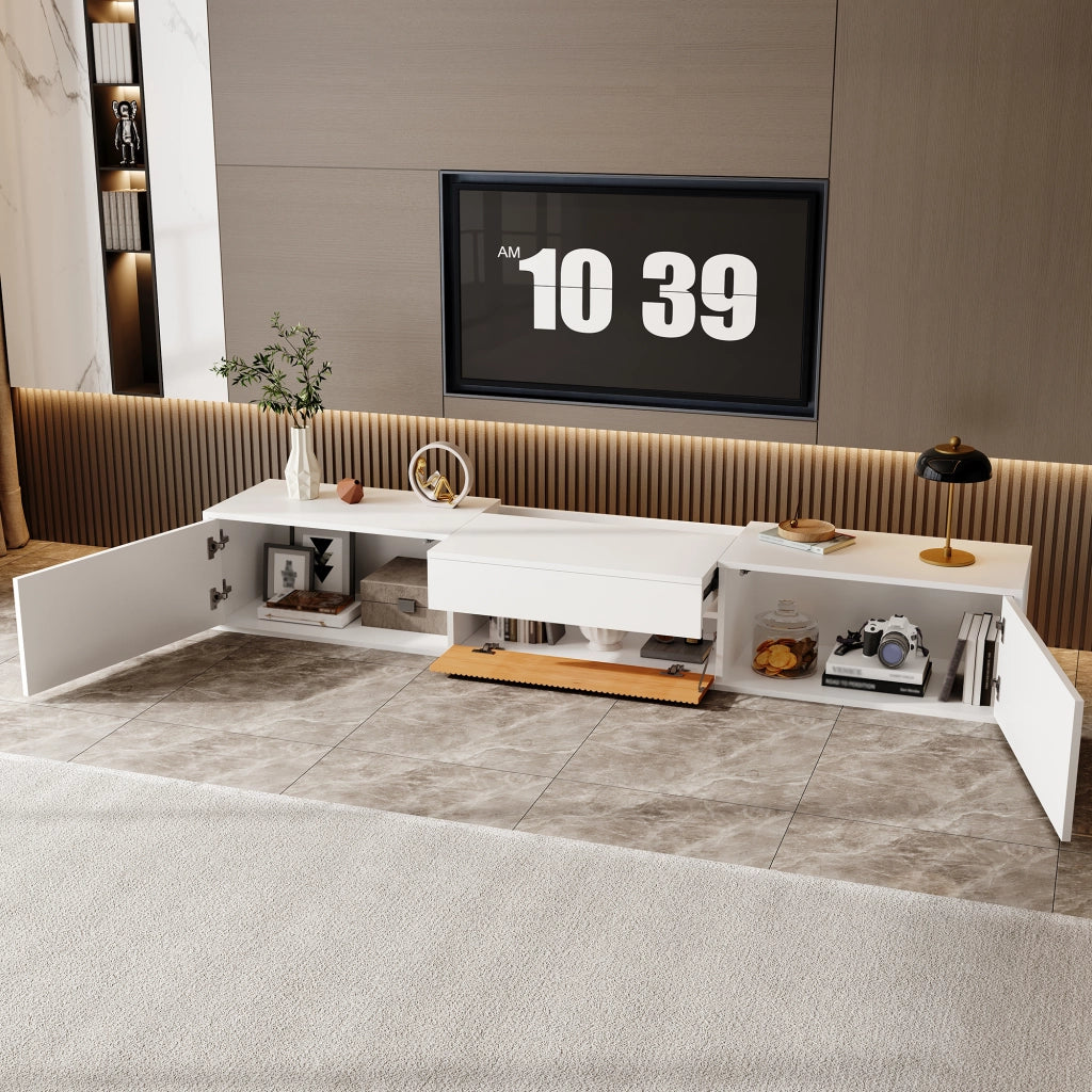 OKWISH Mobile TV con Ante e Vani Aperti, Ripiano Estraibile per Proiettore, Montaggio a Parete o da Terra, 180 x 34 x 30 cm