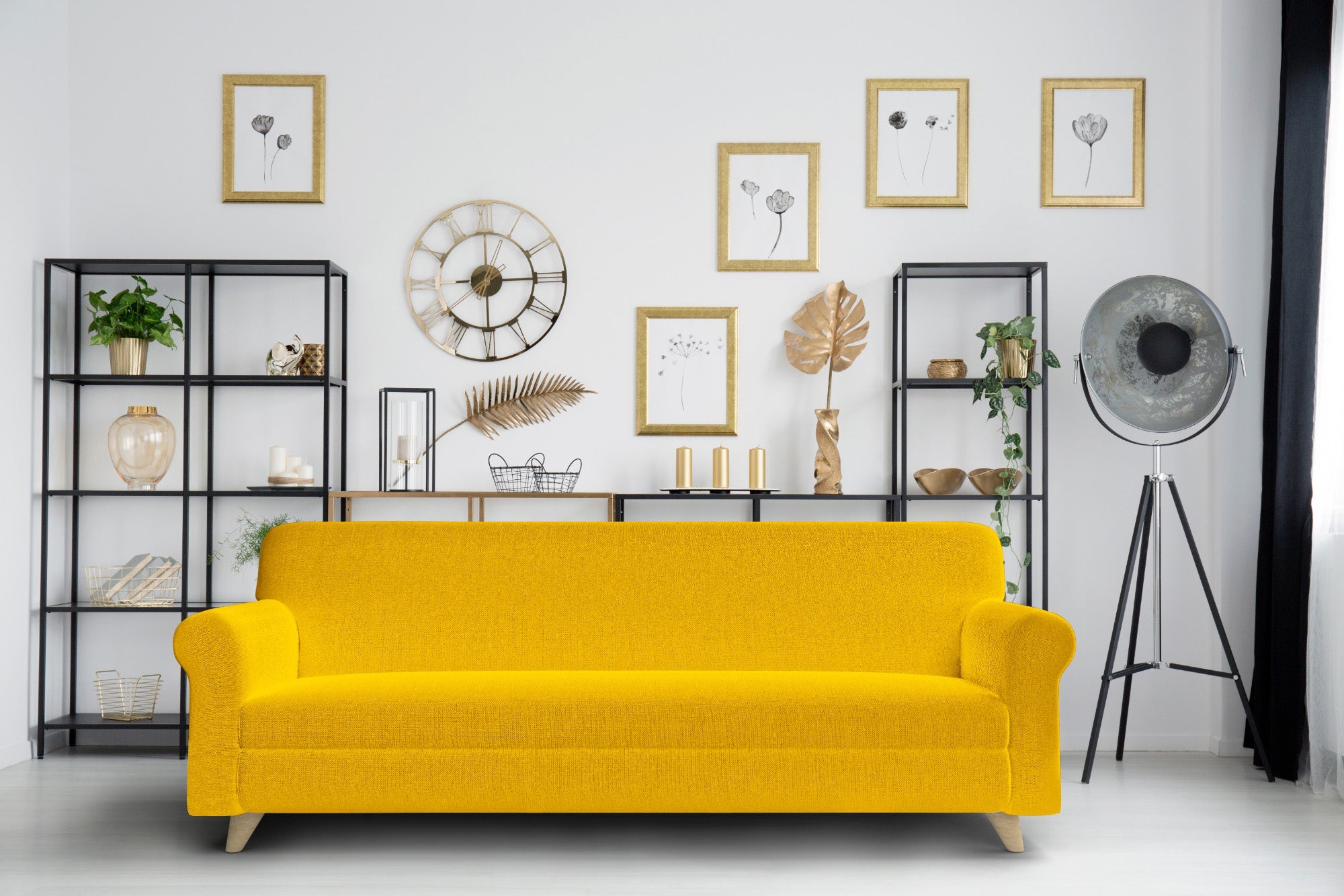 Copridivano Elasticizzato in Tessuto Giallo 1 Posto