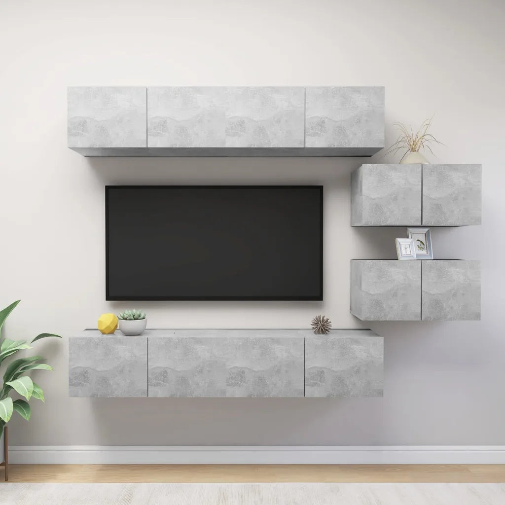 Set di Mobili Porta TV 6 pz Grigio Cemento in Legno Multistrato 3079146